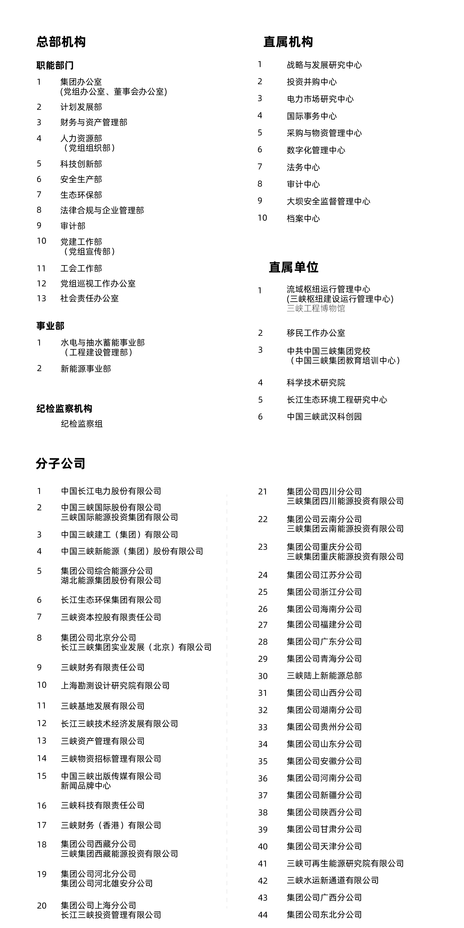 三峡集团组织机构